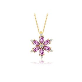 Himarry 925 Ayar Gümüş Gold Mor Lotus Cicegi Kadın Kolye