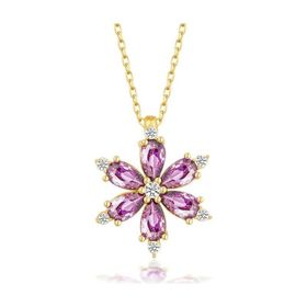 Himarry 925 Ayar Gümüş Gold Mor Lotus Cicegi Kadın Kolye