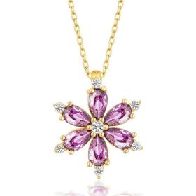 Himarry 925 Ayar Gümüş Gold Mor Lotus Cicegi Kadın Kolye