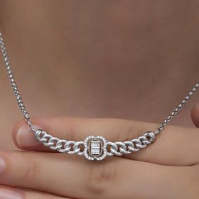 Himarry 925 Ayar Gümüş Gurmet Zincirli Baget Taşlı Kadın Kolye