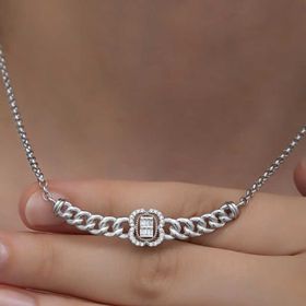 Himarry 925 Ayar Gümüş Gurmet Zincirli Baget Taşlı Kadın Kolye