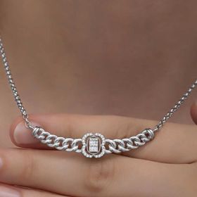 Himarry 925 Ayar Gümüş Gurmet Zincirli Baget Taşlı Kadın Kolye