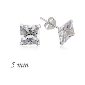 Himarry 925 Ayar Gümüş Kare Tek Taş Zirkon Küpe - 5 mm