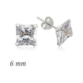 Himarry 925 Ayar Gümüş Kare Tek Taş Zirkon Küpe - 6 mm.