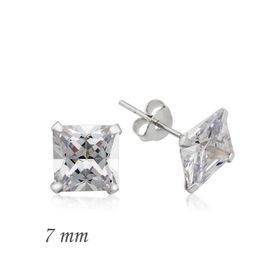 Himarry 925 Ayar Gümüş Kare Tek Taş Zirkon Küpe - 7 mm