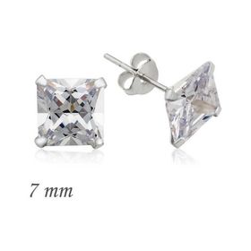 Himarry 925 Ayar Gümüş Kare Tek Taş Zirkon Küpe - 7 mm
