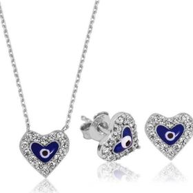 Himarry 925 Ayar Gümüş Nazarlı Kalp Set