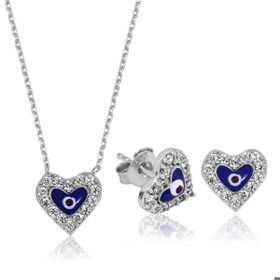 Himarry 925 Ayar Gümüş Nazarlı Kalp Set