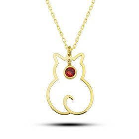 Himarry 925 Ayar Gümüş Ocak Ayı Doğum Taşı Kedi Kadın Kolye