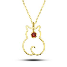 Himarry 925 Ayar Gümüş Ocak Ayı Doğum Taşı Kedi Kadın Kolye