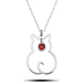 Himarry 925 Ayar Gümüş Ocak Ayı Doğum Taşı Kedi Kadın Kolye