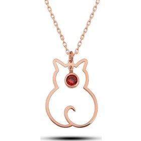 Himarry 925 Ayar Gümüş Ocak Ayı Doğum Taşı Kedi Kadın Kolye