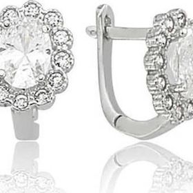 Himarry 925 Ayar Gümüş Oval Taşlı Çiçek Gümüş Küpe