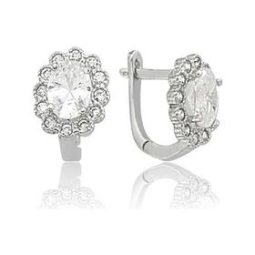 Himarry 925 Ayar Gümüş Oval Taşlı Çiçek Gümüş Küpe