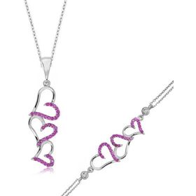 Himarry 925 Ayar Gümüş Pembe Üç Kalpli Set