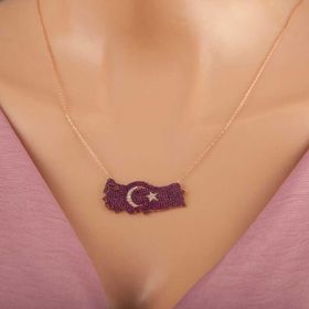 Himarry 925 Ayar Gümüş Rose Ay Yıldız Türkiye Haritası Kadın Kolye
