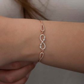 Himarry 925 Ayar Gümüş Rose Baget Taşlı Sonsuzluk Bileklik