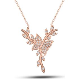 Himarry 925 Ayar Gümüş Rose Daldaki Kelebek Kadın Kolye