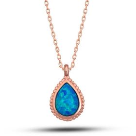 Himarry 925 Ayar Gümüş Rose Damla Mavi Opal Taşlı Kadın Kolye