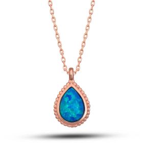 Himarry 925 Ayar Gümüş Rose Damla Mavi Opal Taşlı Kadın Kolye