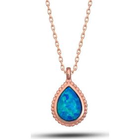 Himarry 925 Ayar Gümüş Rose Damla Mavi Opal Taşlı Kadın Kolye