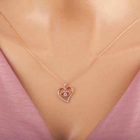 Himarry 925 Ayar Gümüş Rose Kalp Göz Kadın Kolye