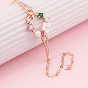 Himarry 925 Ayar Gümüş Rose Kalp Manolya Çiçeği Kelebek Kadın Bileklik