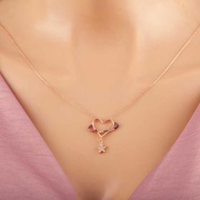 Himarry 925 Ayar Gümüş Rose Kalp Yıldız Kadın Kolye