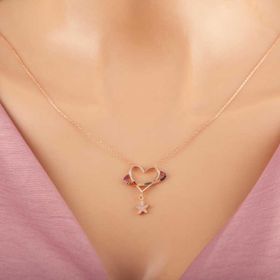 Himarry 925 Ayar Gümüş Rose Kalp Yıldız Kadın Kolye