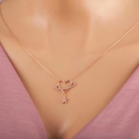 Himarry 925 Ayar Gümüş Rose Kalp Yıldız Kadın Kolye