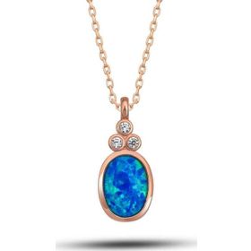 Himarry 925 Ayar Gümüş Rose Mavi Opal Taşlı Ananas Kadın Kolye