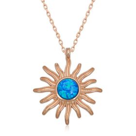 Himarry ​925 Ayar Gumus Rose Mavi Opal Tasli Gunes Kadin Kolye