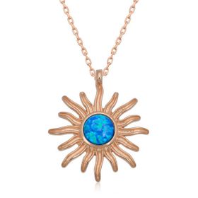 Himarry ​925 Ayar Gumus Rose Mavi Opal Tasli Gunes Kadin Kolye