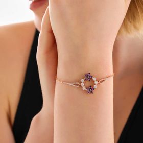 Himarry 925 Ayar Gümüş Rose Mor Çiçek Kadın Bileklik