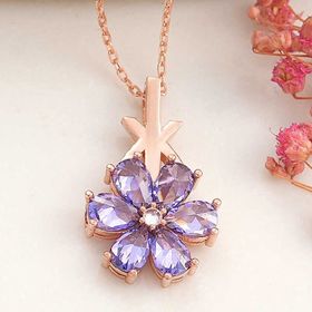 Himarry 925 Ayar Gumus Rose Mor Sevgi Cicegi Kadın Kolye