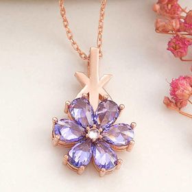 Himarry 925 Ayar Gumus Rose Mor Sevgi Cicegi Kadın Kolye