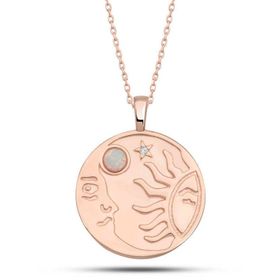 Himarry 925 Ayar Gümüş Rose Opal Beyaz Taşlı Ay Güneş Kadın Kolye