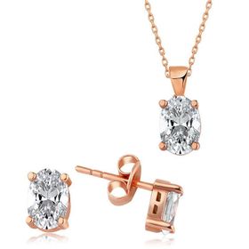 Himarry 925 Ayar Gümüş Rose Oval Taş İkili Set