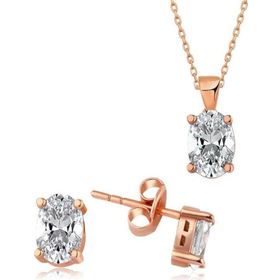 Himarry 925 Ayar Gümüş Rose Oval Taş İkili Set