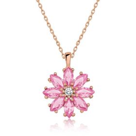 Himarry 925 Ayar Gümüş Rose Pembe Çiçek Kadın Gümüş Kolye
