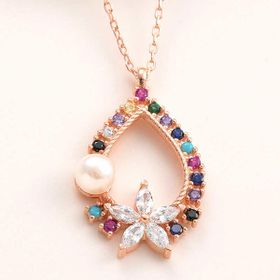 Himarry 925 Ayar Gümüş Rose Renkli Taşlı Kadın Kolye