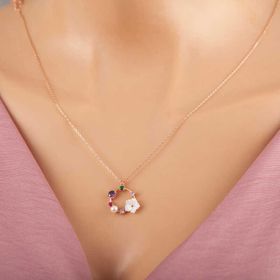 Himarry 925 Ayar Gümüş Rose Renkli Taşlı Manolya Çiçeği Kadın Kolye