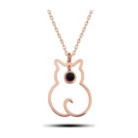 Himarry 925 Ayar Gümüş Şubat Ayı Doğum Taşı Kedi Kadın Kolye