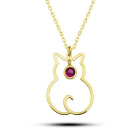 Himarry 925 Ayar Gümüş Temmuz Ayı Doğum Taşı Kedi Kadın Kolye