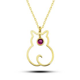 Himarry 925 Ayar Gümüş Temmuz Ayı Doğum Taşı Kedi Kadın Kolye