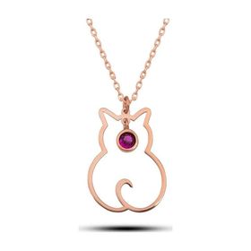 Himarry 925 Ayar Gümüş Temmuz Ayı Doğum Taşı Kedi Kadın Kolye