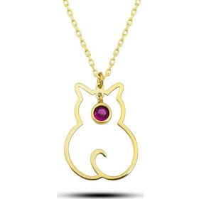 Himarry 925 Ayar Gümüş Temmuz Ayı Doğum Taşı Kedi Kadın Kolye