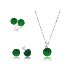 Himarry 925 Ayar Gümüş Yeşil Kristal Set