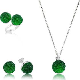 Himarry 925 Ayar Gümüş Yeşil Kristal Set