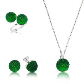 Himarry 925 Ayar Gümüş Yeşil Kristal Set
